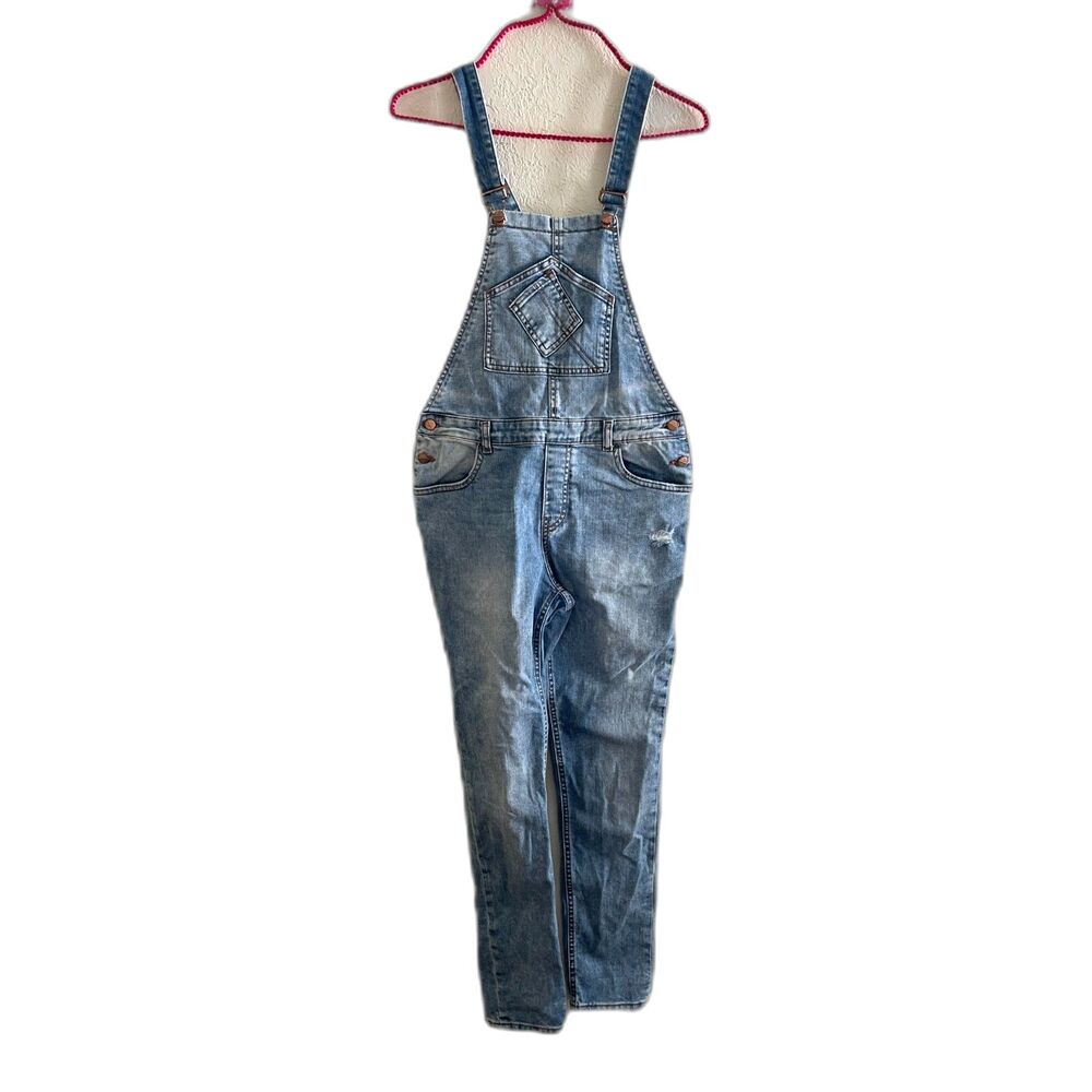 Zara Denim Distressed Bib Overall Girls Sz 13/14 Boho Vintage Jean Frayed Cotton
